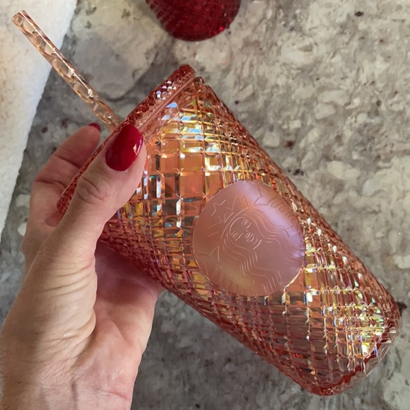 Set of 3 Starbucks Jewel Cold Cup Holiday 2021 Tumblers NEW peach, red, green - Picture 6 of 17